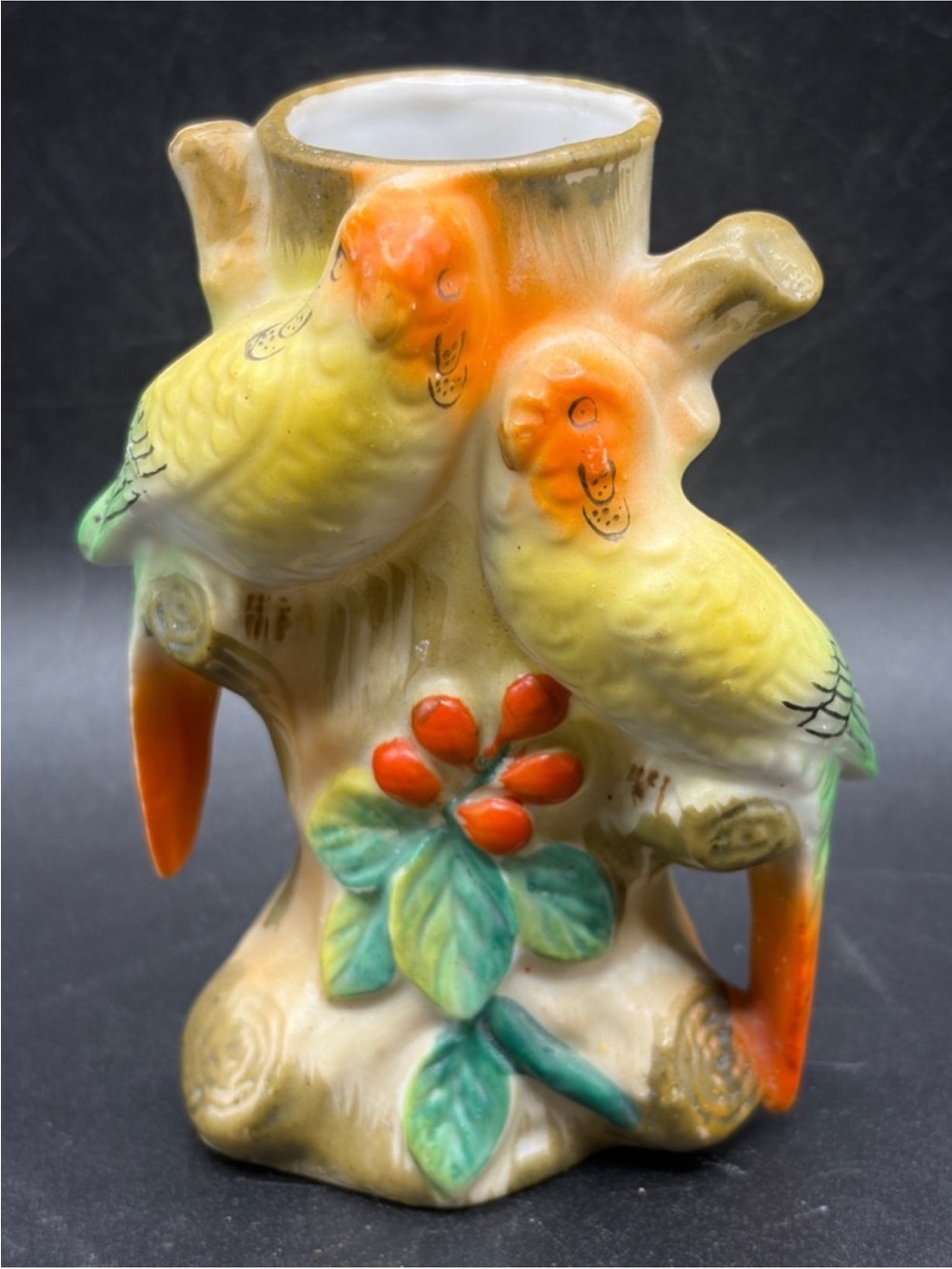 Vintage Hand Painted Bird Parakeet Parrot Ceramic Bud Vase Vessel Made in Japan